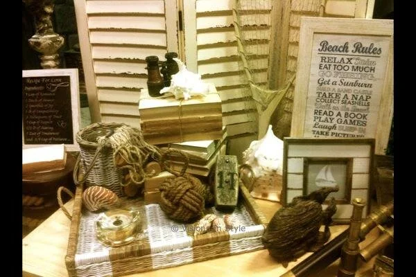 White Stripe Tray with Nautical Accessories