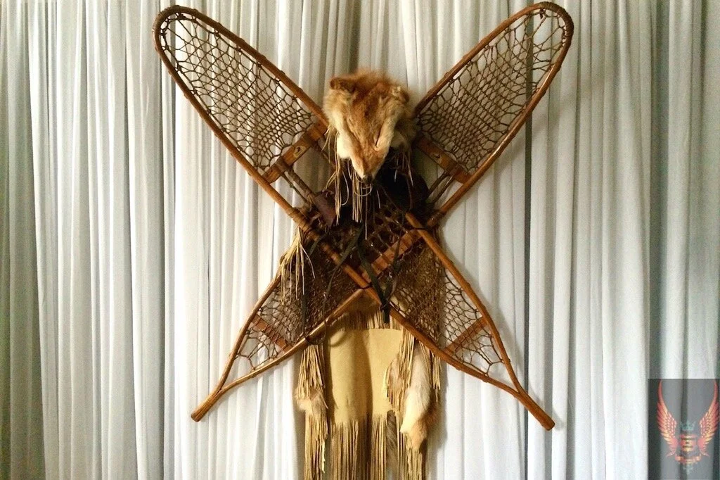 Fox Skin and Ski Boots Display