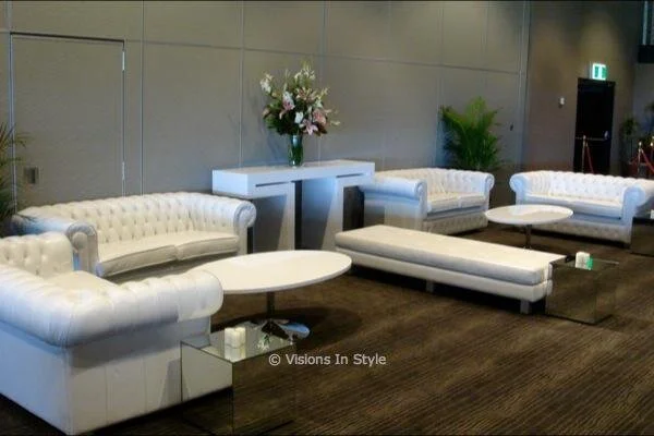 Chesterfield White Leather 3 Seater Couch