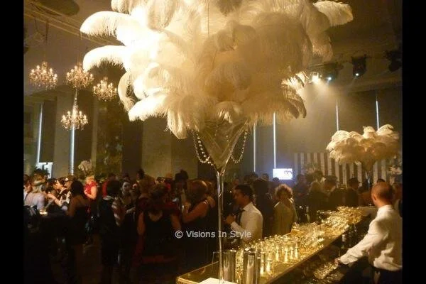 1920s Feathered Martini Glass Display