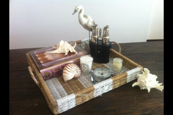White Stripe Tray with Beach Accessories