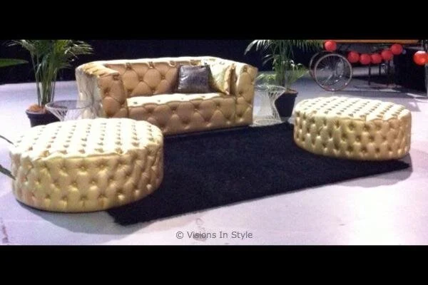 Gold Diamond Button Couch with Galaxy Rug