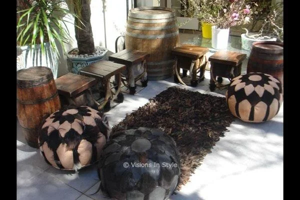 Leather and Fur Covered Ottoman