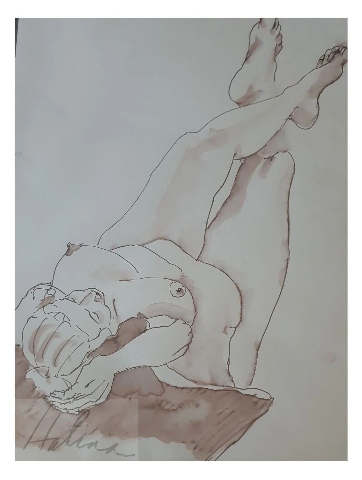 Foreshortening sepia ink