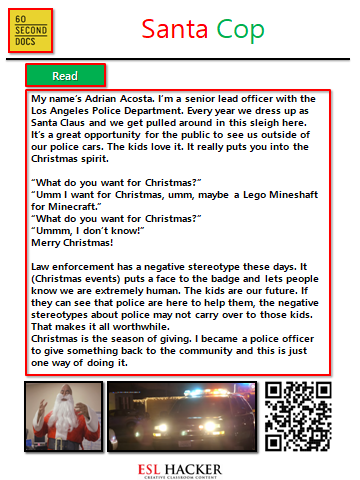 60 sec docs worksheets santa cop esl hacker