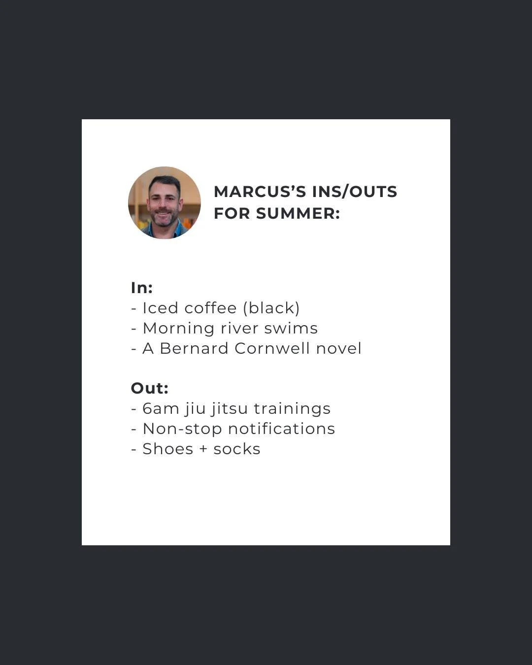 Our summer ins + outs are here! 

The team is kicking off shoes and socks (Marcus has been spotted barefoot around the office already 👣 ) and embracing all that summer brings. 

What's your biggest OUT as we step into a (hopefully scorching) NZ Summ