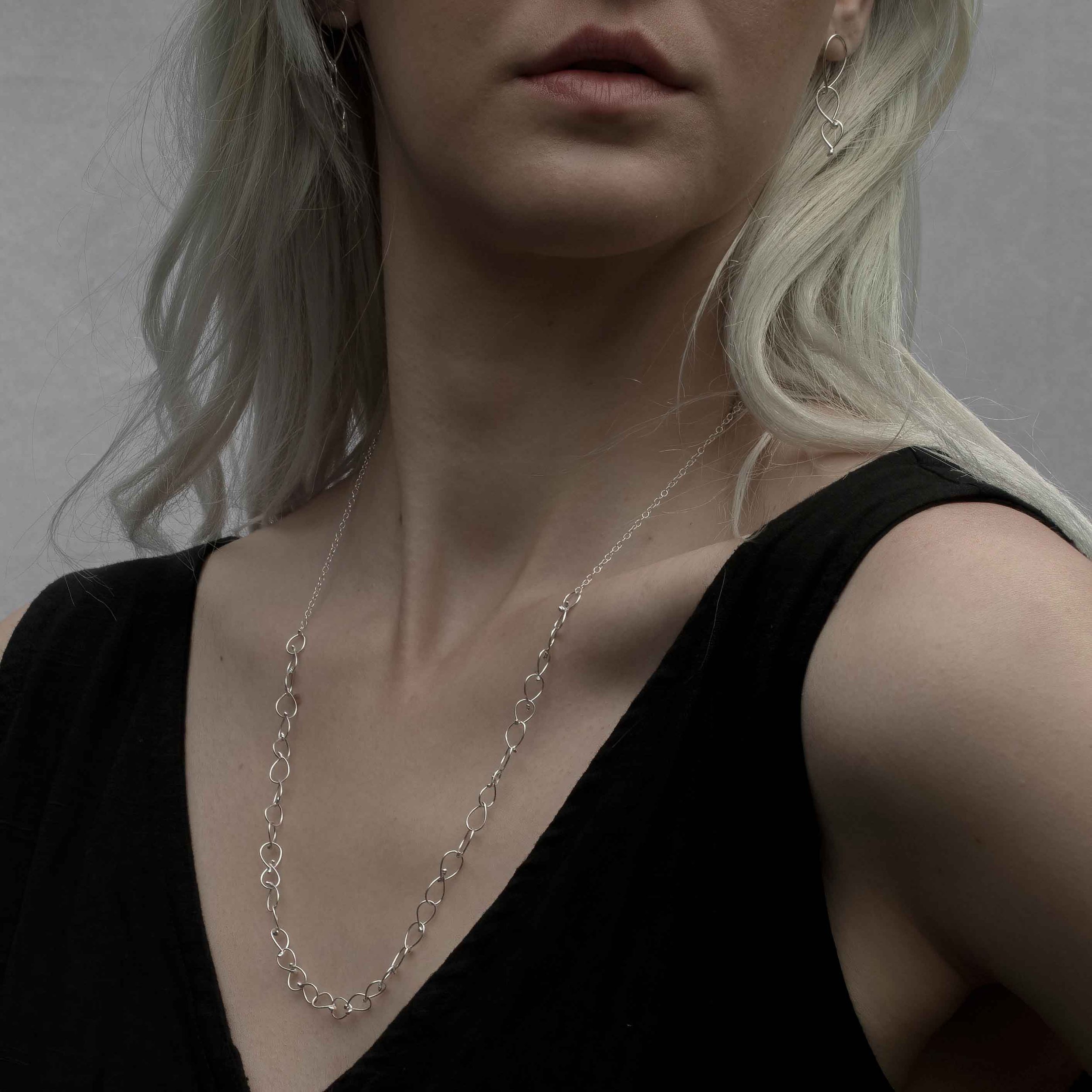 Chain necklace and earrings by Sarah Ruth Stanford Jewellery