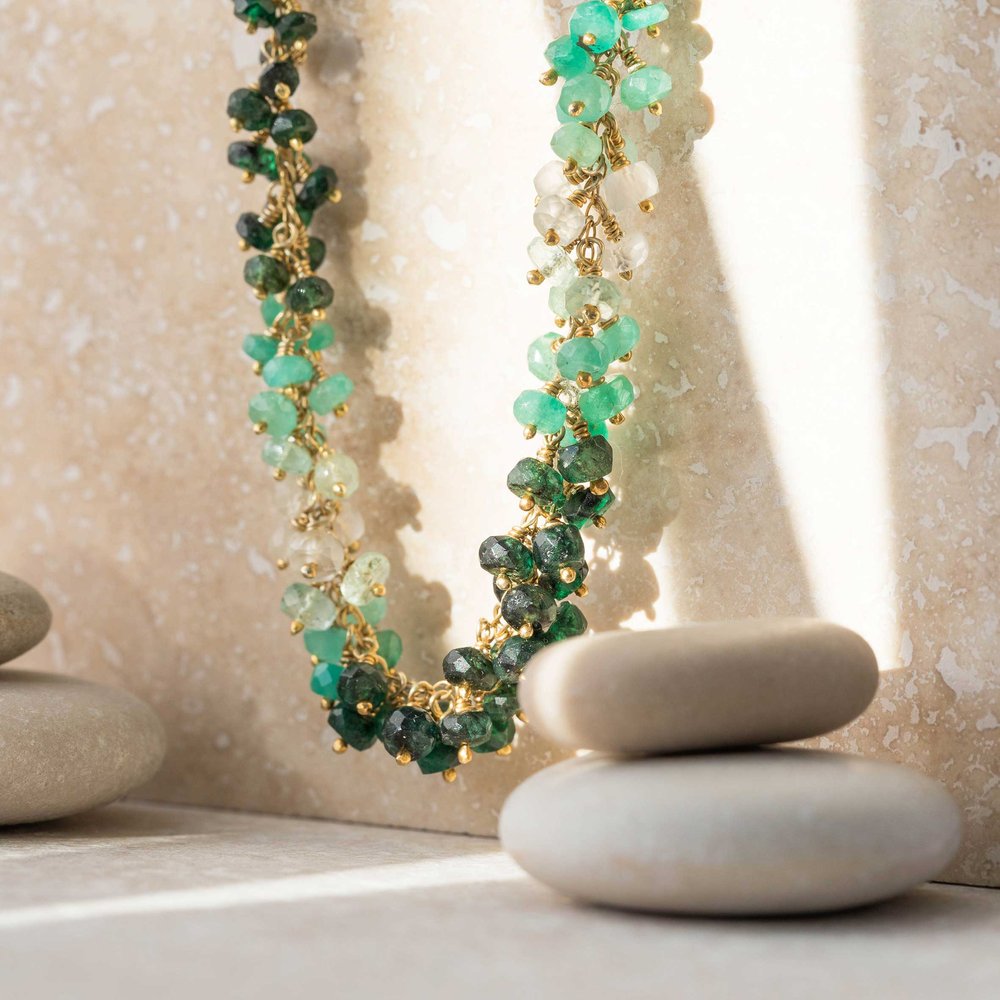 Cluster Emerald Necklace by Rockpool Jewellery