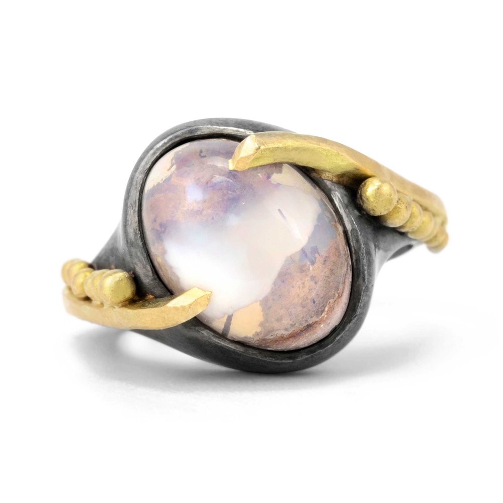 Silver and 18ct Gold Opal Ring by Stelios Karantonas 