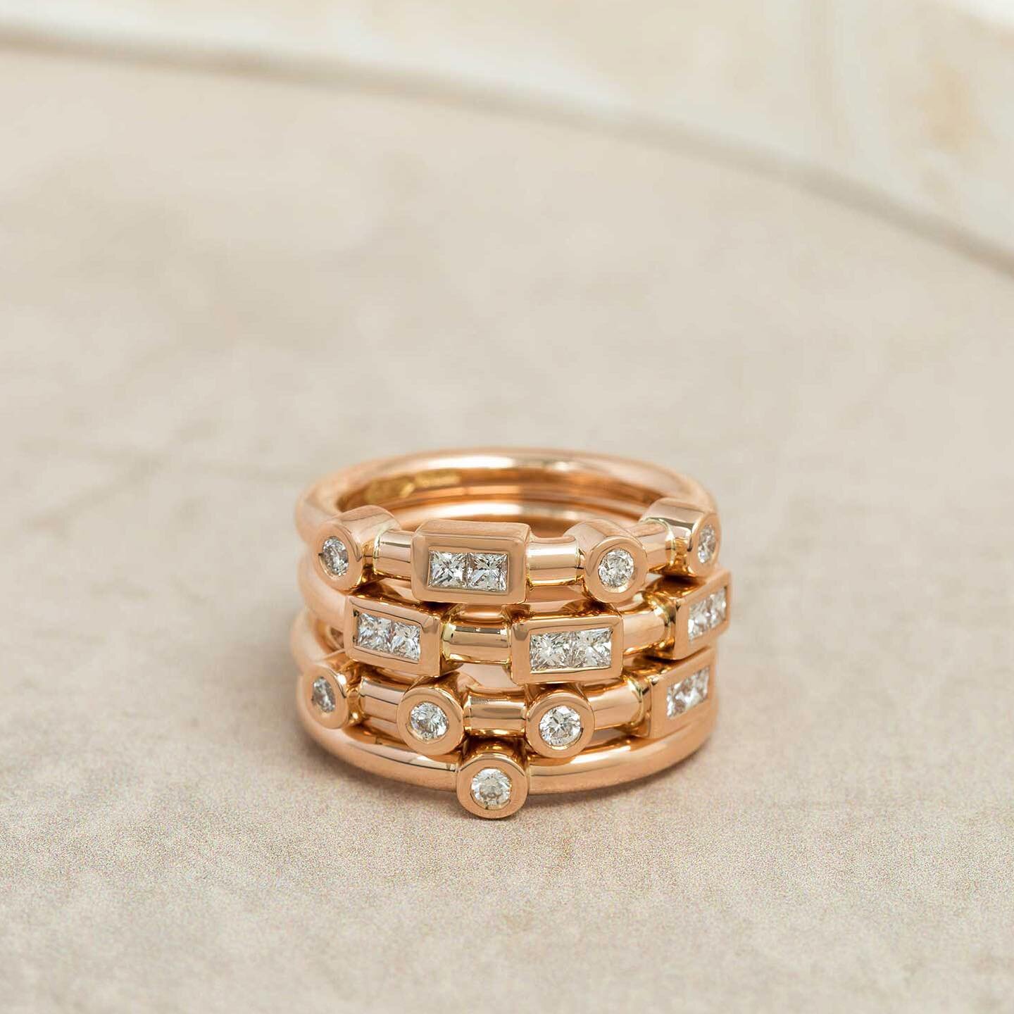 The ring stack of dreams 🤩💗!
.
What could be more swoon worthy that a glorious stack of personalised fine jewellery diamond rings in rose gold by @codebyedge 😍😍😍?? I just love the secret message in diamond morse code (how cool!).
.
I may have be