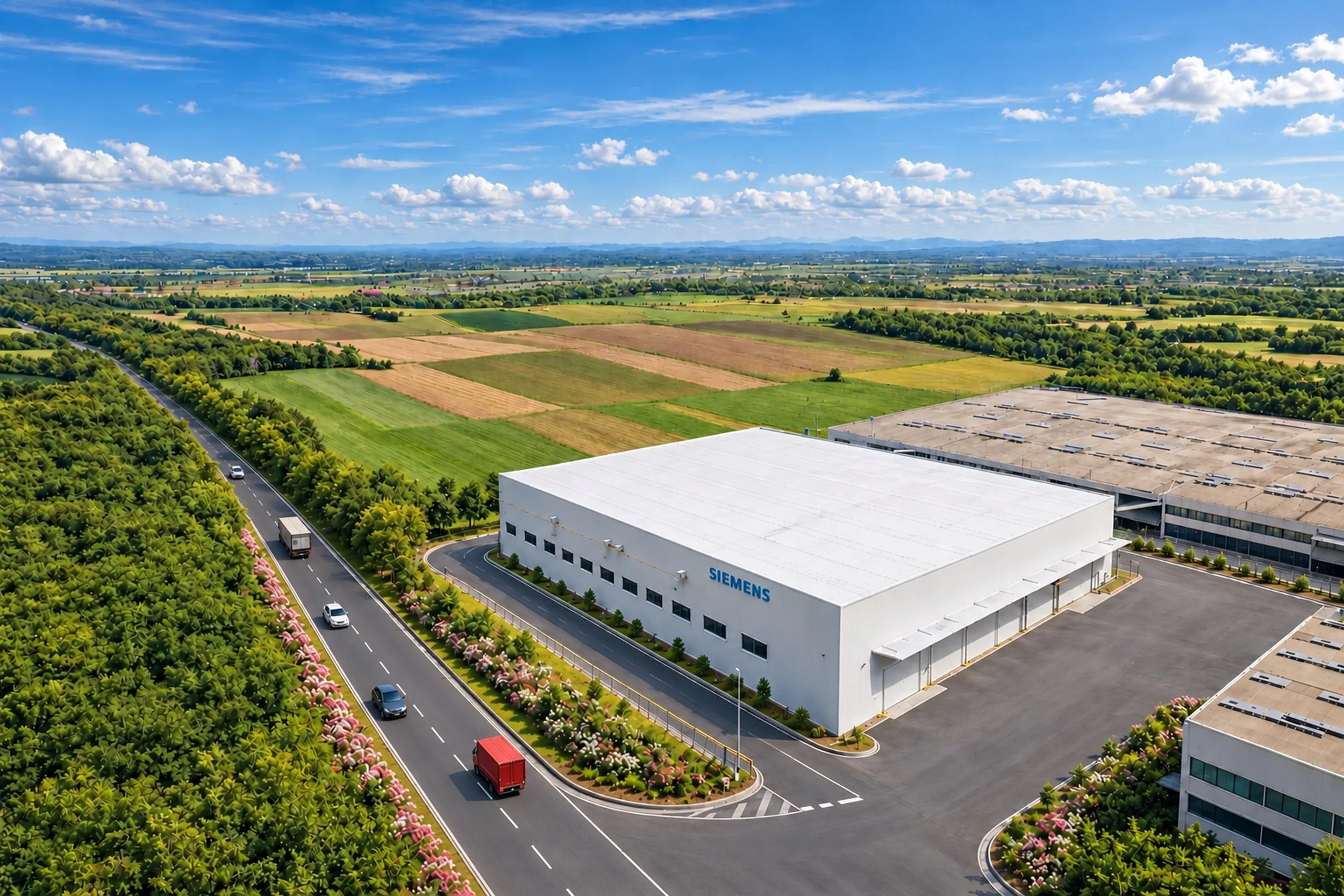 Siemens factory beside a two-lane road.jpg