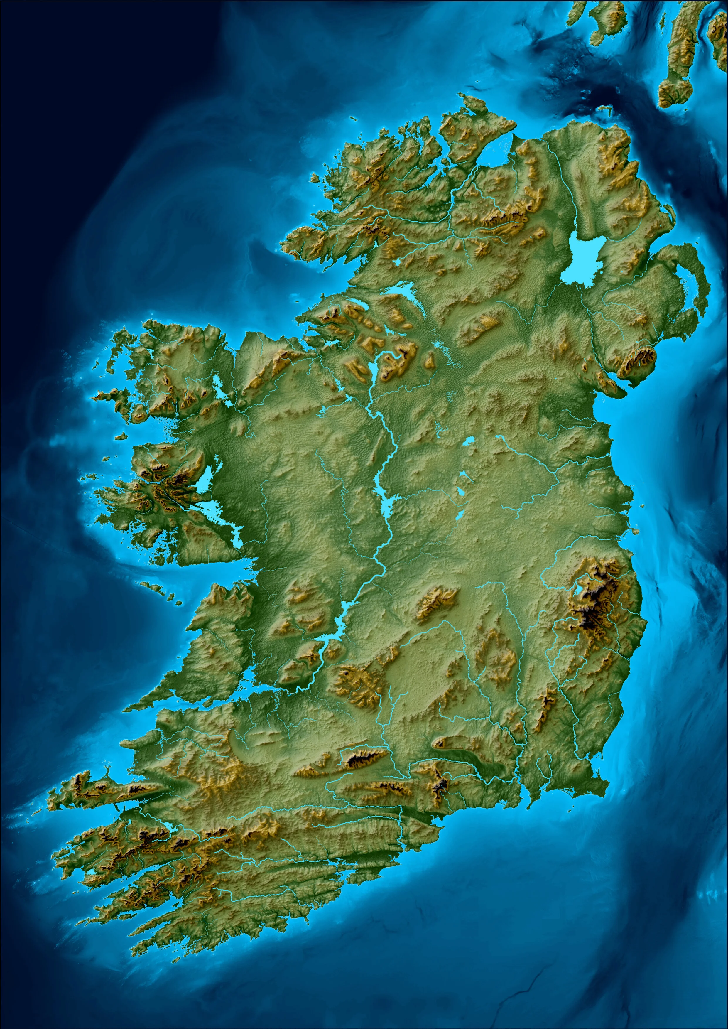 Shaded Relief Map of Ireland