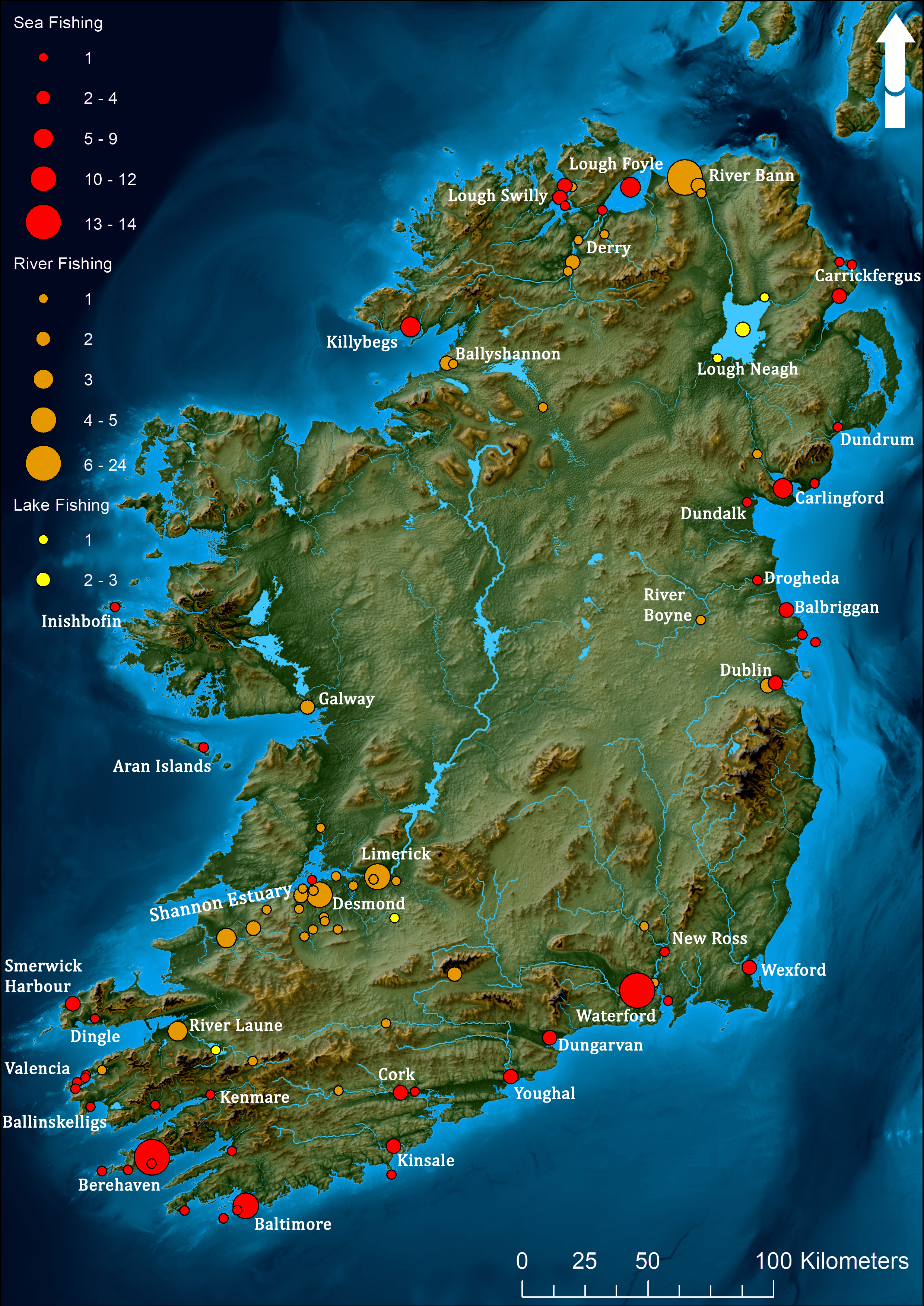 Count of Fishing Locations in Ireland, 1496-1603 