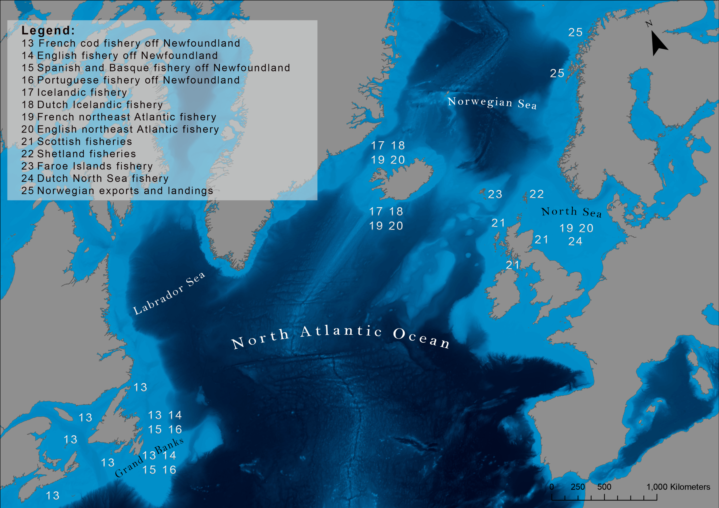 Tentative Indication of Cod Fishery Locations, 1520-1790