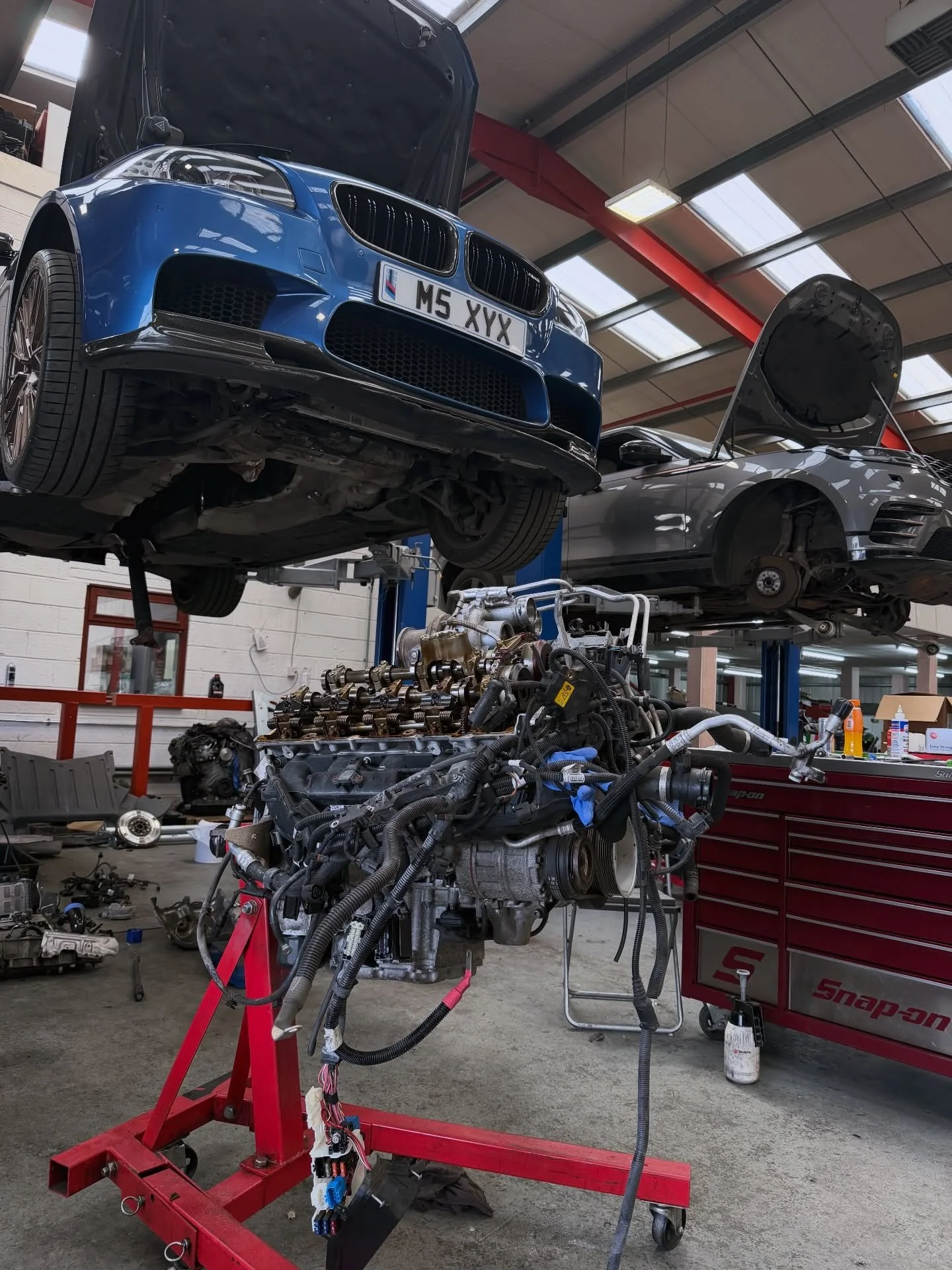 BMW M5 F10 S63B44 Was in for the necessary preventative maintenance.

Work done:
1.Rod bearings (ACL Racing)
2.Valve stem selas 
3.Oil pump
4.Rocker cover gaskets 
5. Lower and upper oil sump gaskets 
6.Motul oil 5W40 +Oil filter
7. Fresh coolant

#g