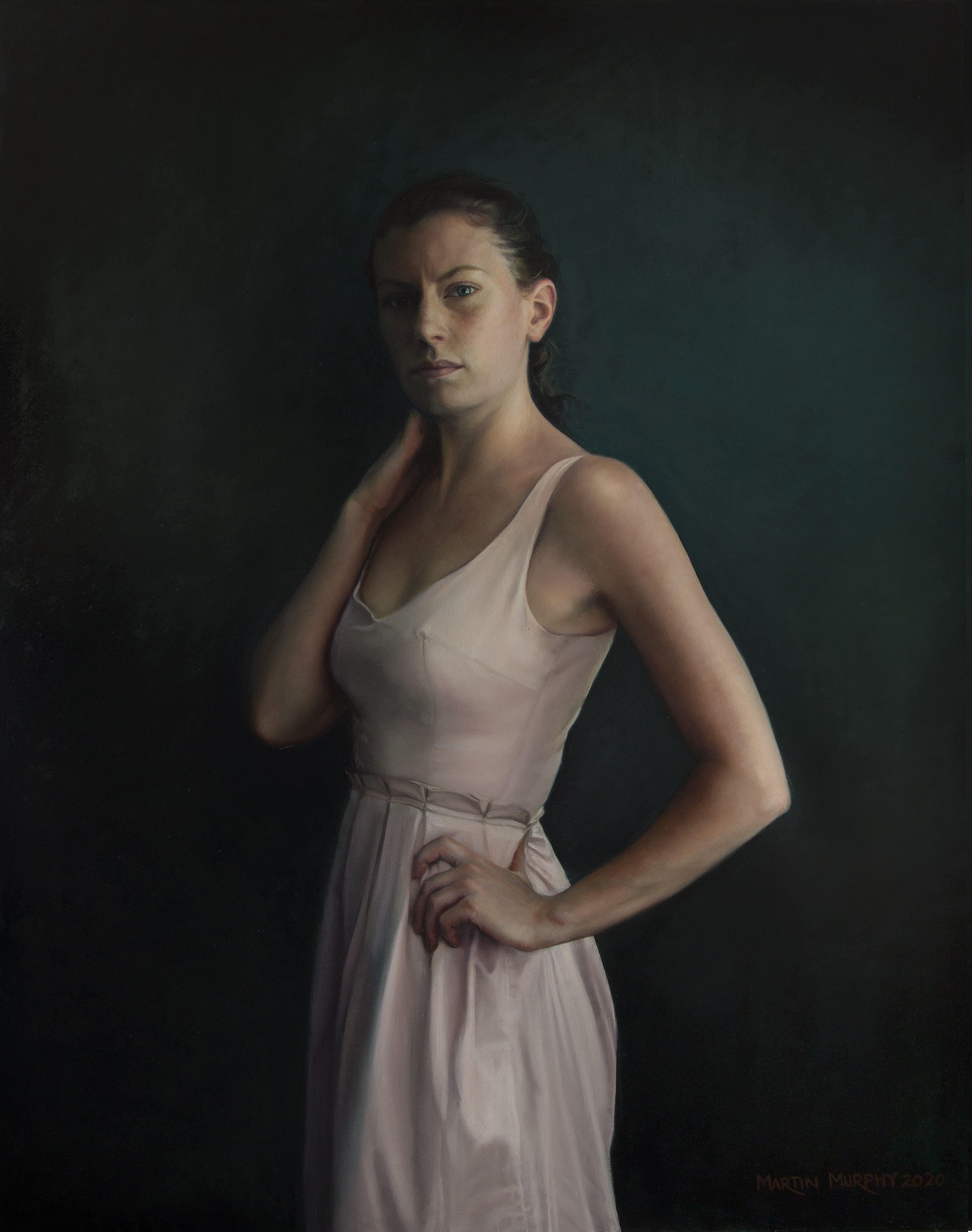 Original Oil on Canvas, Woman in Pink by Martin Murphy 60 inches x 48 inches.jpg