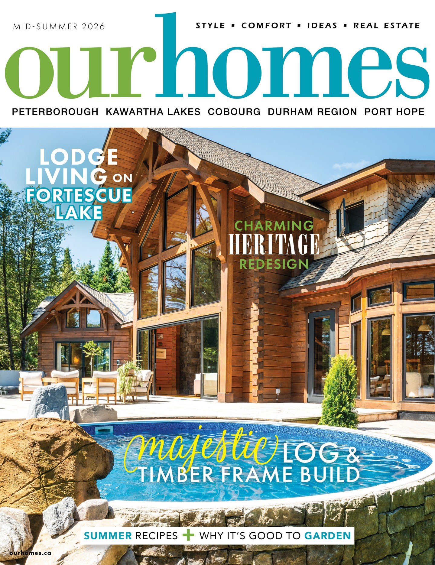 The highly anticipated MID-SUMMER issue has arrived and been spotted in the Peterborough/Kawartha Lakes area. Gorgeous design and d&eacute;cor inspiration, beautiful home renovations and landscaping inspiration fills each page. See a majestic log &am