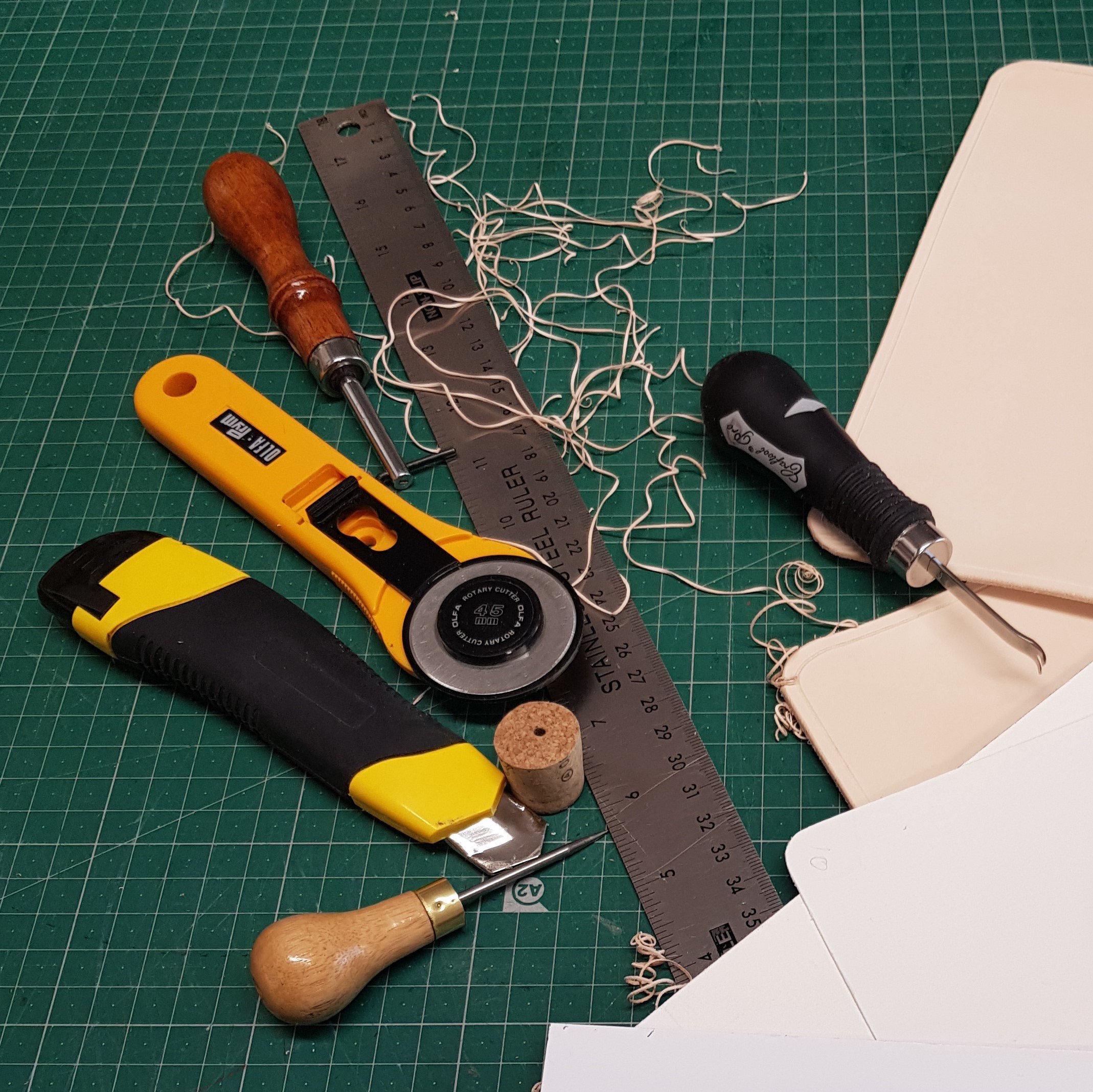 Essential leather preparation using cutting and edging tools