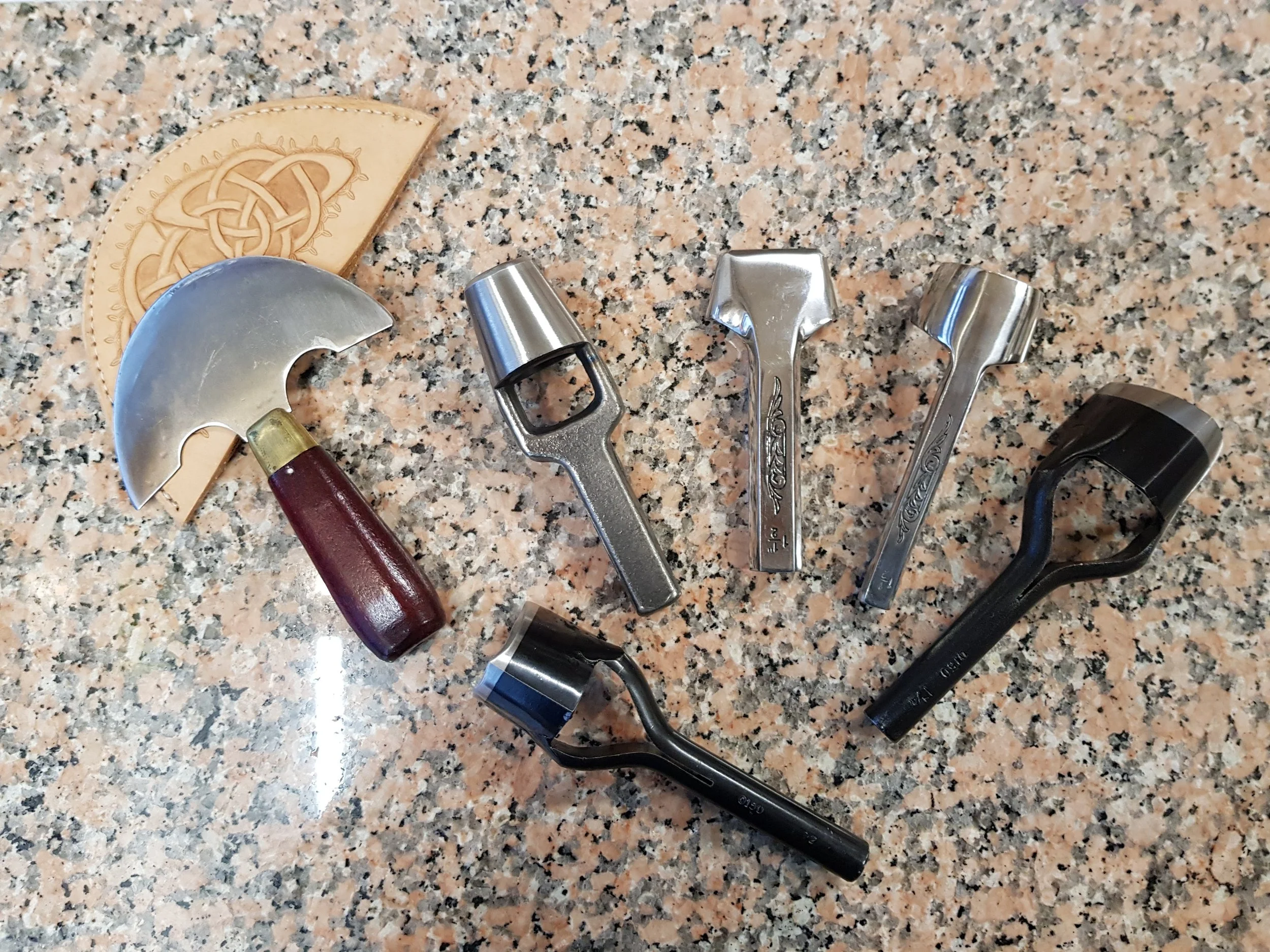 Leather strap tip shaping tools and slot cutters for guitar straps and belts