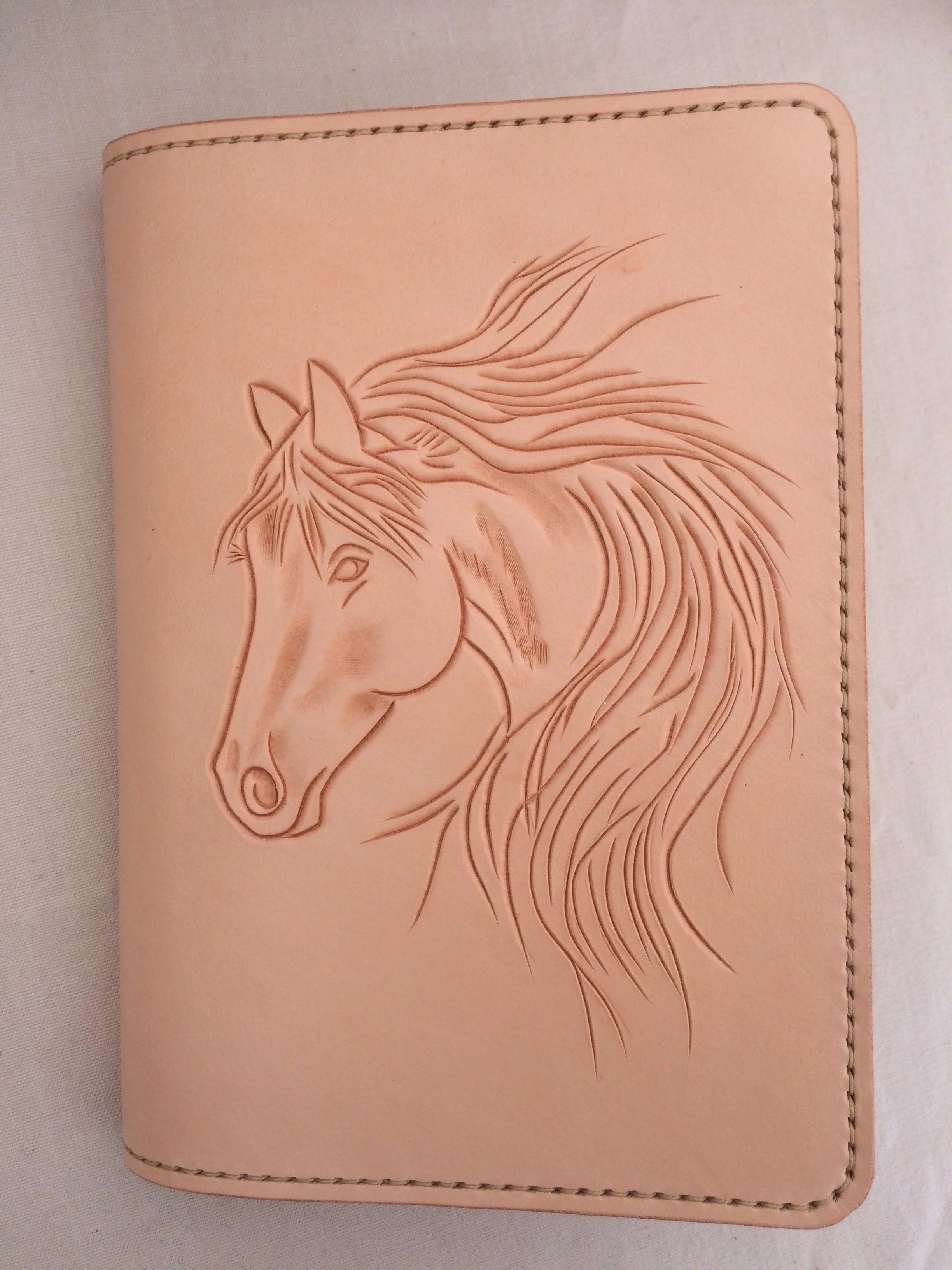 A5 Journal slipcover in natural leather with horse and flying mane