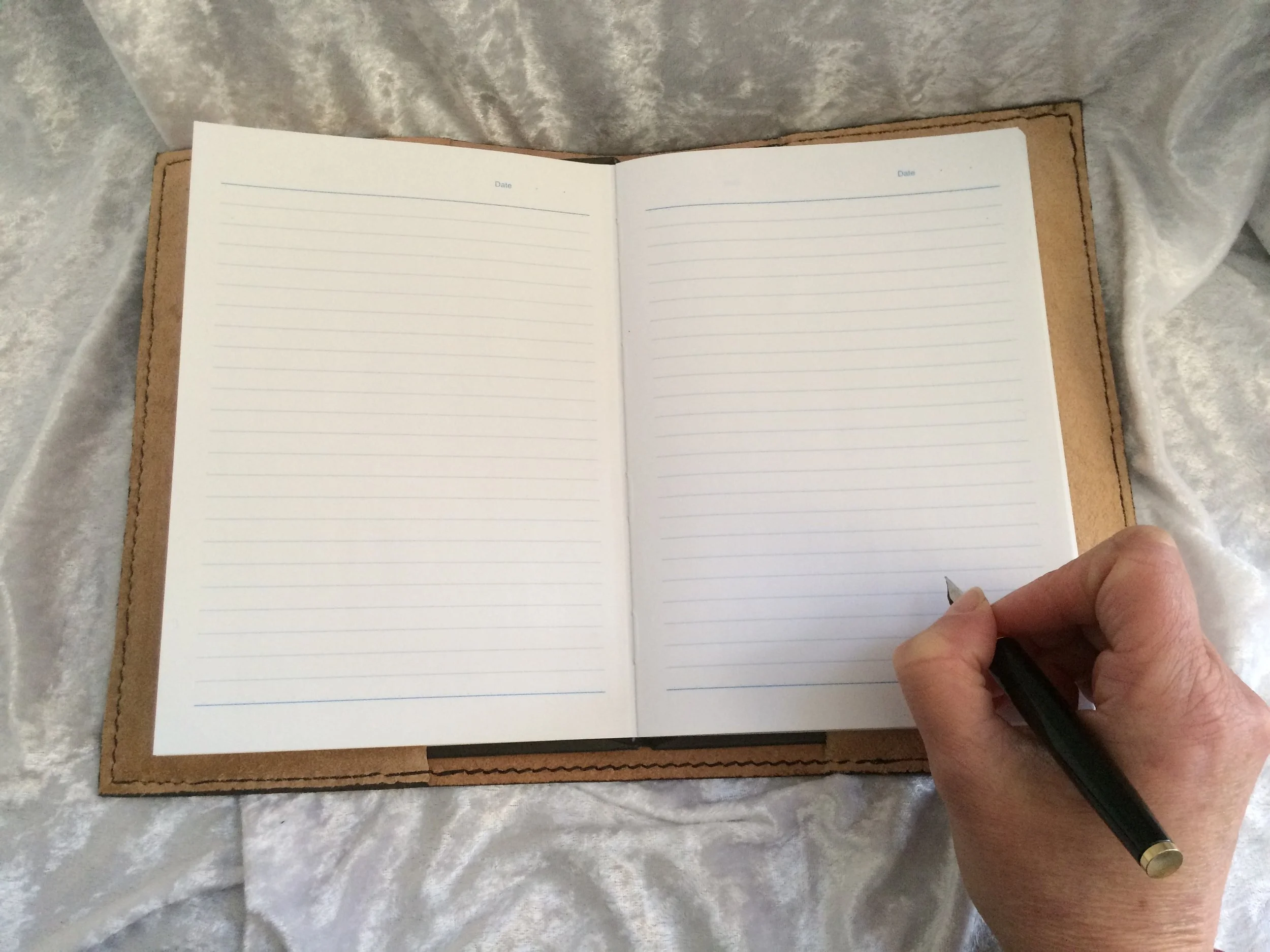 Notebook with lines as contained in Old Barn Leather notebook covers.