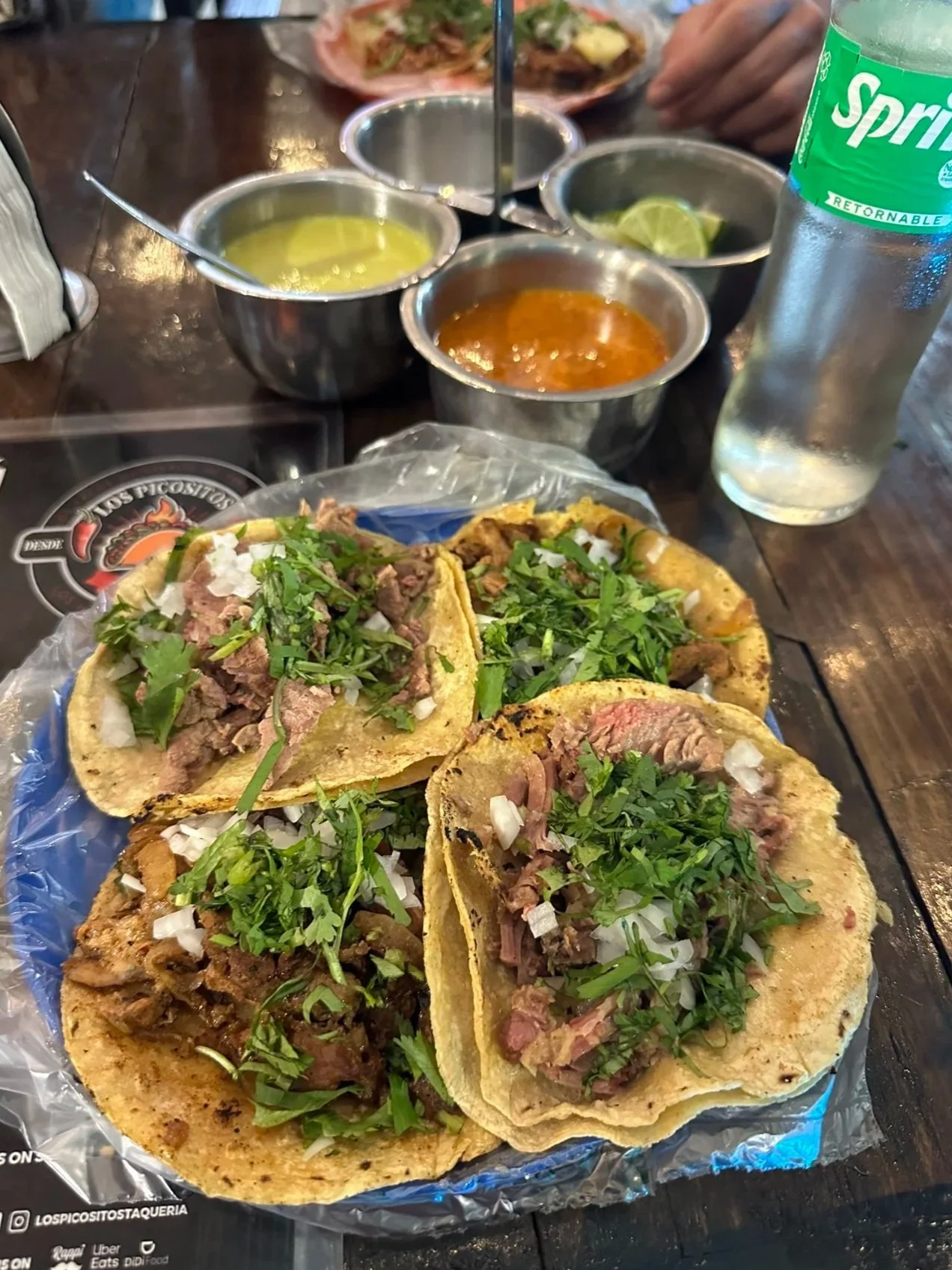 al pastor and beef tacos from Los Picositos before Lucha Libre show, Mexico City