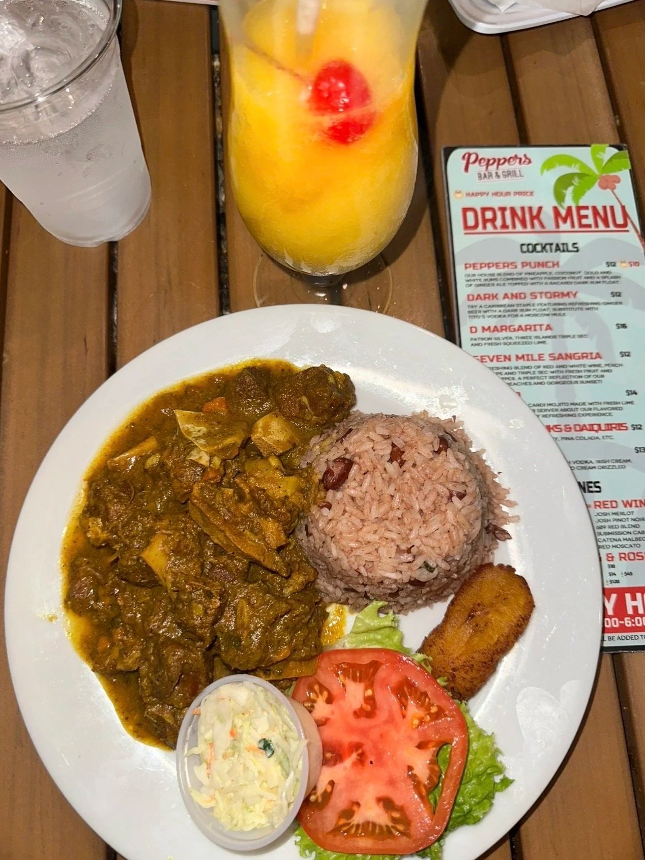 curry goat dinner at Peppers Bar & Grill Grand Cayman