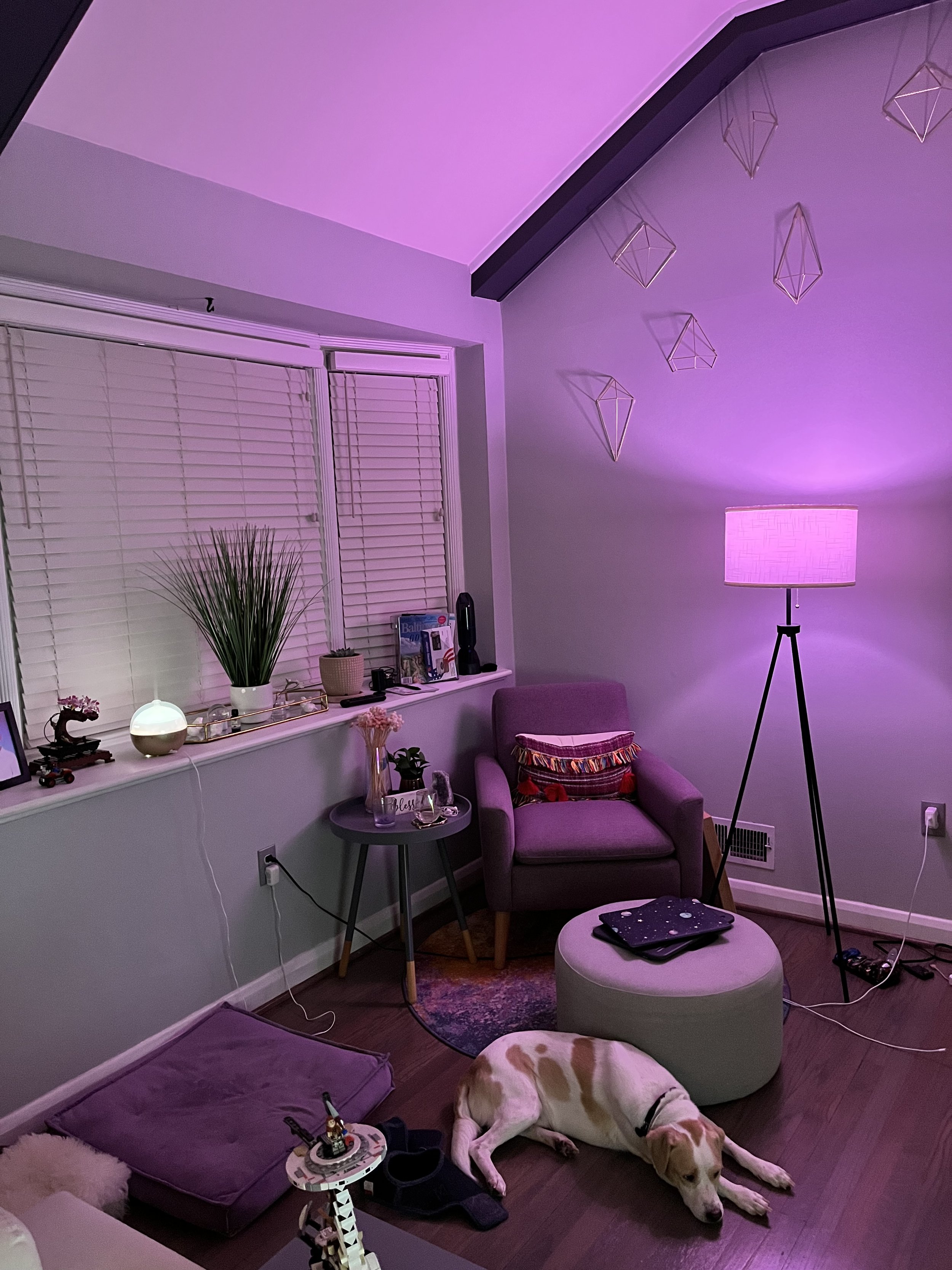 Purple lighting in the living room