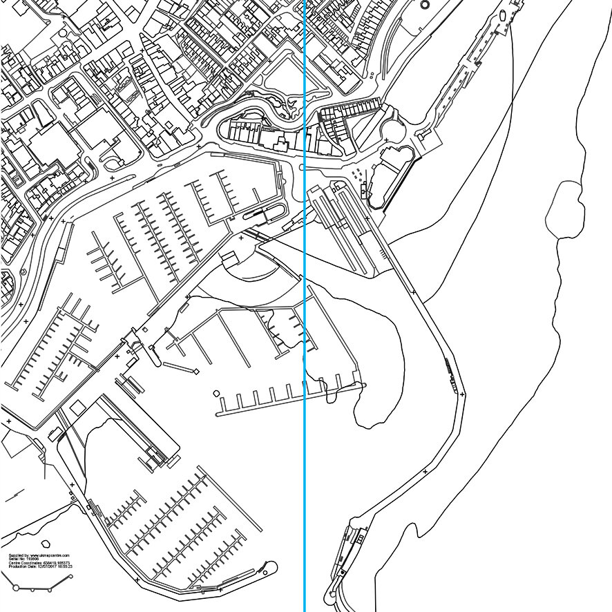 Del Renzio architects map of Ramsgate harbour showing the Meridian line.