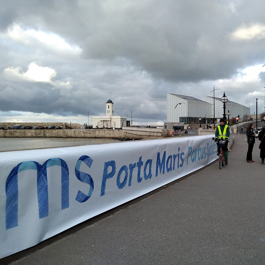 13 metre banner on the sea wall in Margate