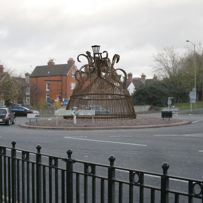 Visual of the bonfire on the roundabout in Guildford town centre