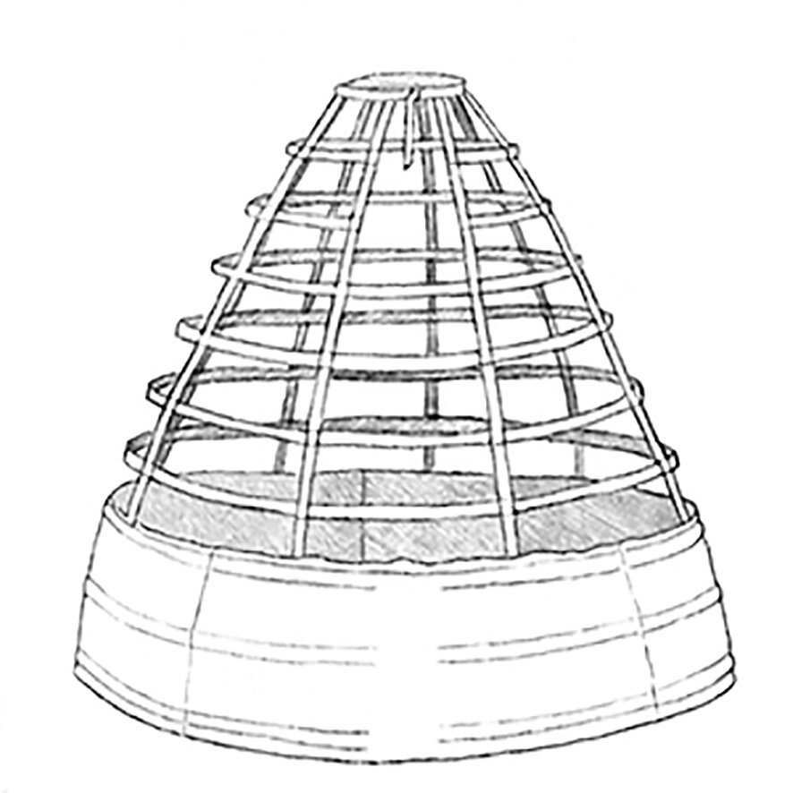 Victorian illustration of the hooped structure underneath supporting the petticoat and skirt fabric.a