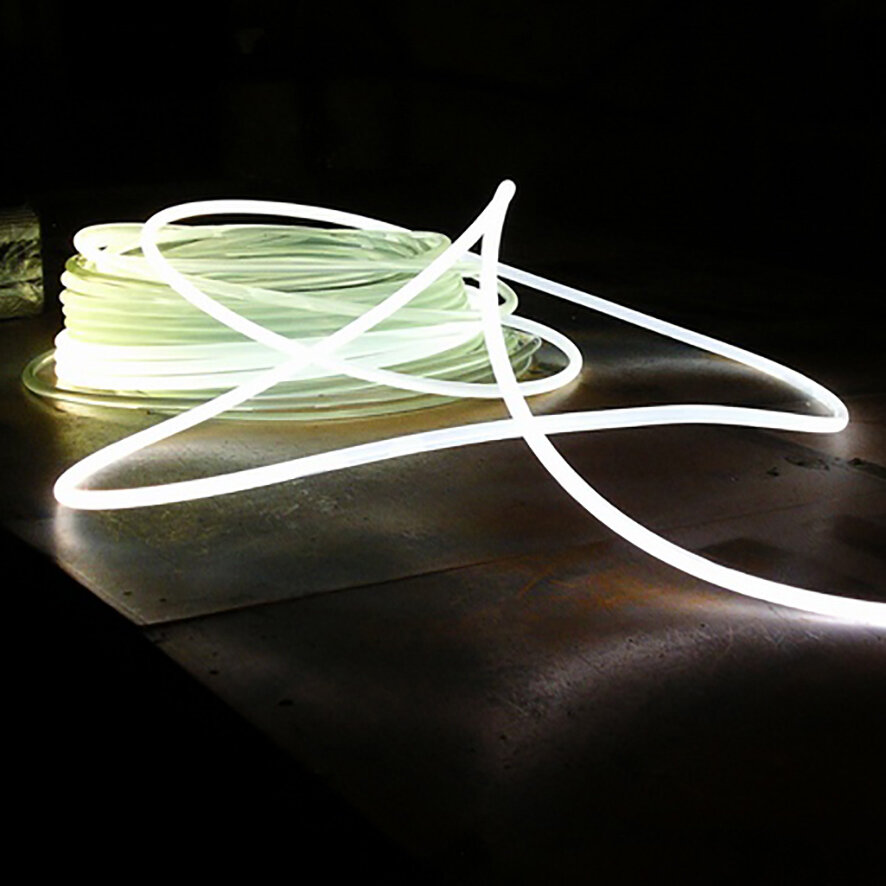 Photo of side emitting light from a fibre optic cable.