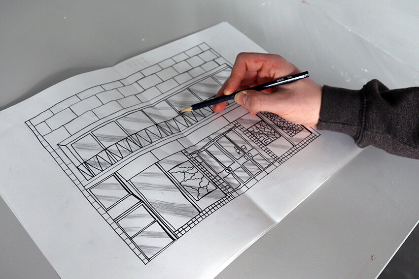 A Broadstairs College student sketching out the old Argos building on Ramsgate High Street