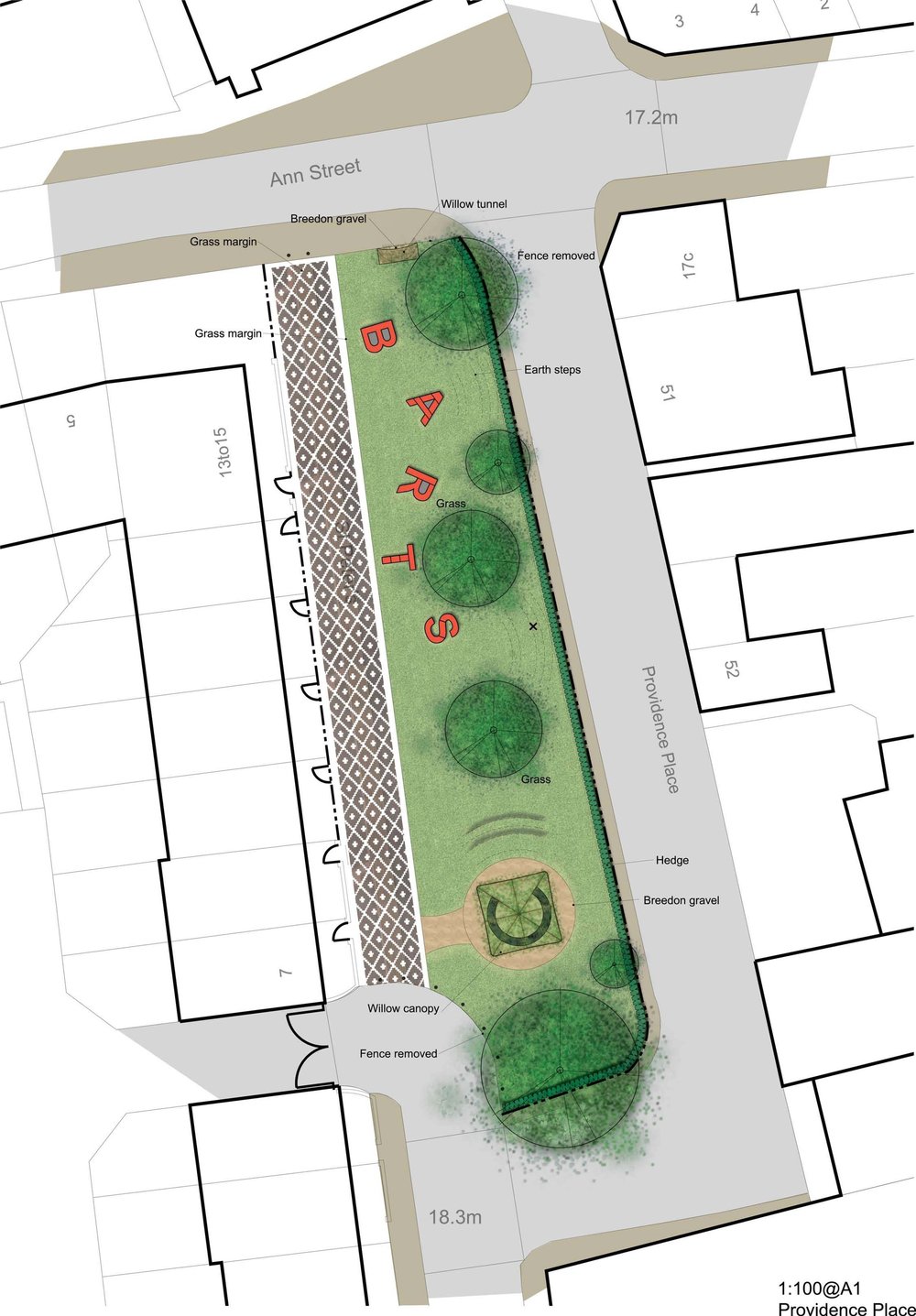 Plan view of proposed Barts Garden design