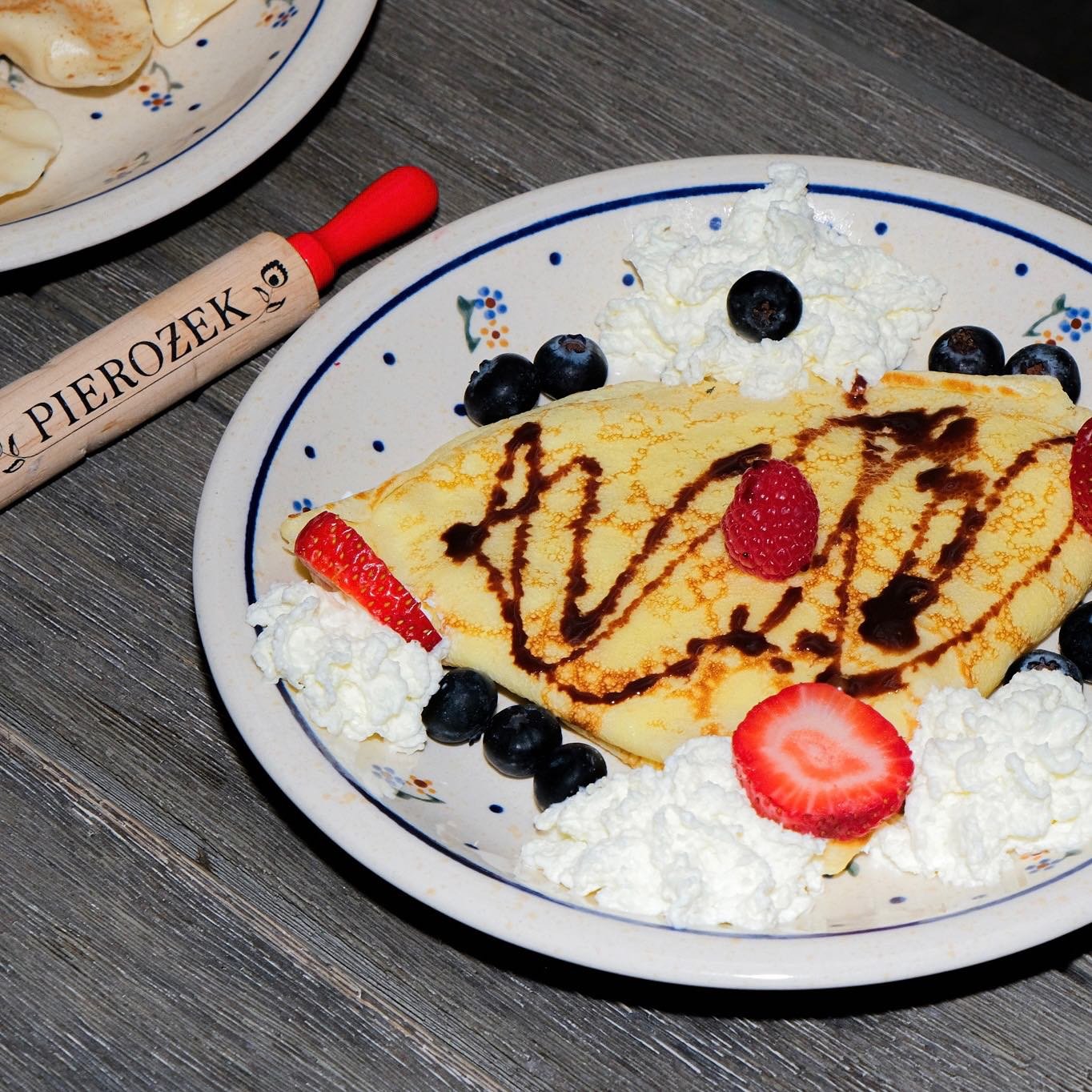 Happy Friday!!! Enjoy our homemade Sweet Cheese Crepes topped with a chocolate drizzle and seasonal berries🍓🫐 #treatyourself