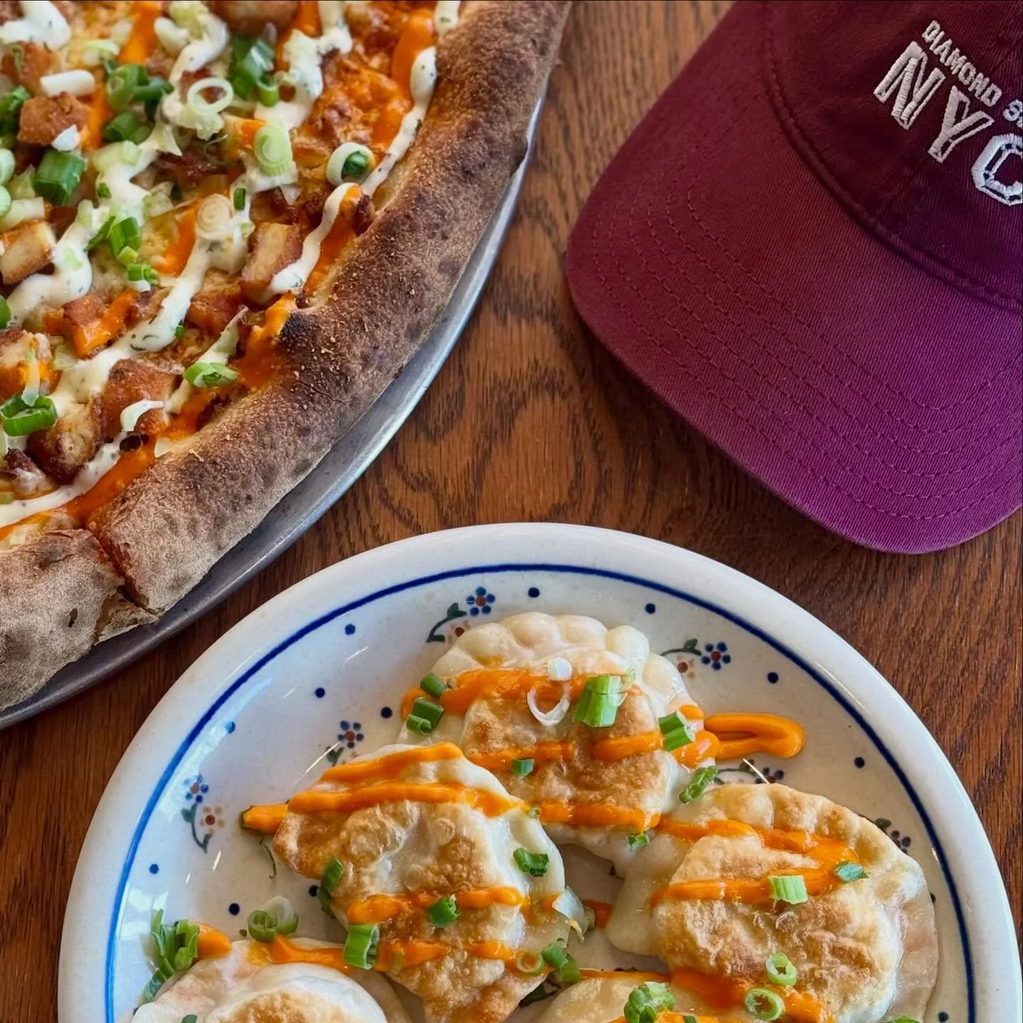Last chance to try our delicious Buffalo Chicken Pizza Pierogi collab with @diamondslice_! Available through Saturday&mdash;swing by and see what all the fuss is about 🥟💎🍕

Filled with&nbsp;pecorino-crusted chicken cutlets, shredded Grande mozzare