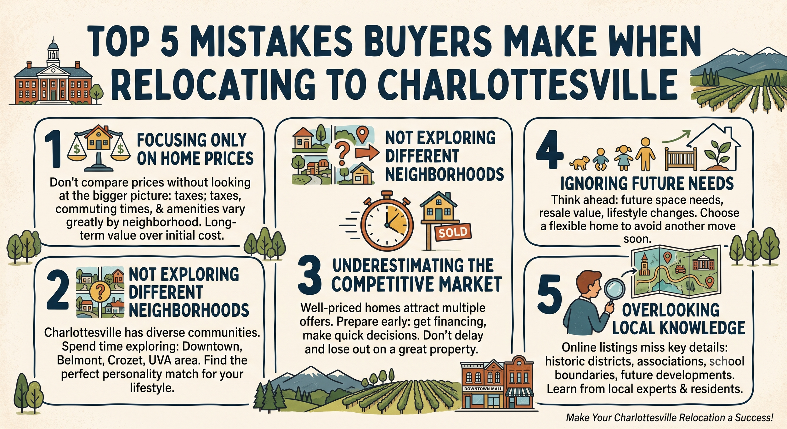 Top 5 Mistakes Buyers Make When Relocating to Charlottesville, VA