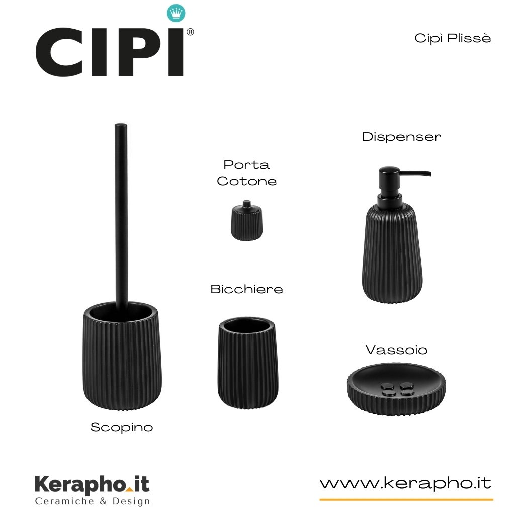 Cipì Plissè composizione con Dispenser, Vassoio, Scopino, Bicchiere, Porta Cotone