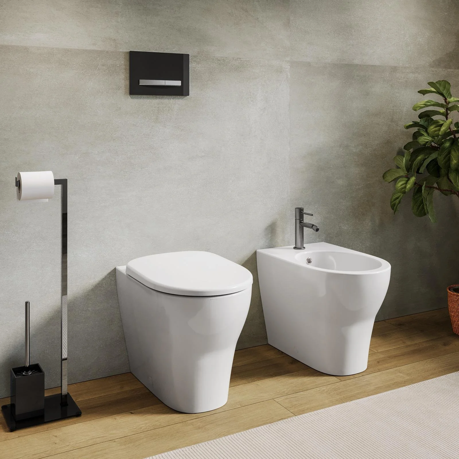 Geberit sanitari serie Selnova Premium e WC a pavimento, filoparete, fissaggi nascosti, Rimfree