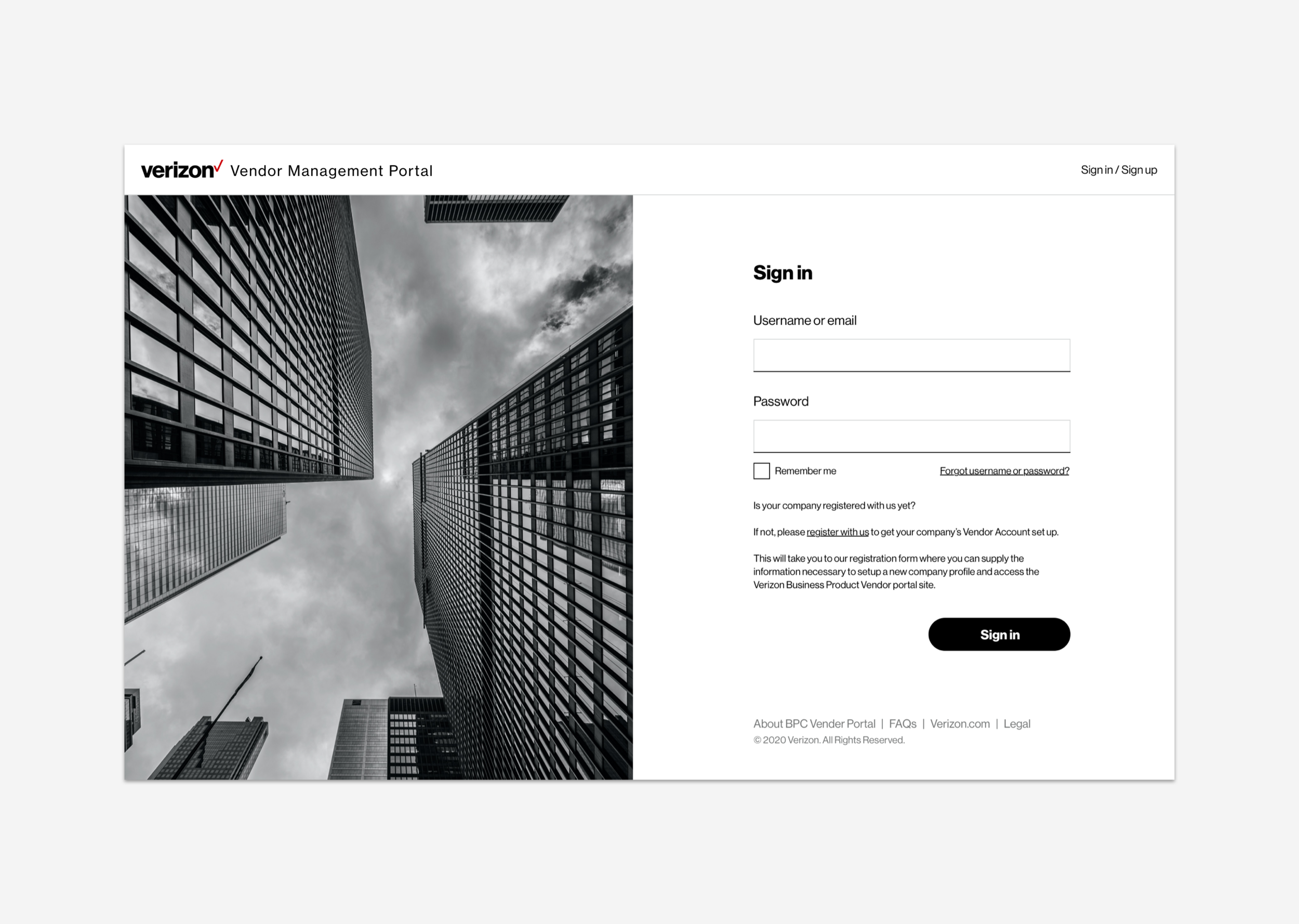 Sign in page