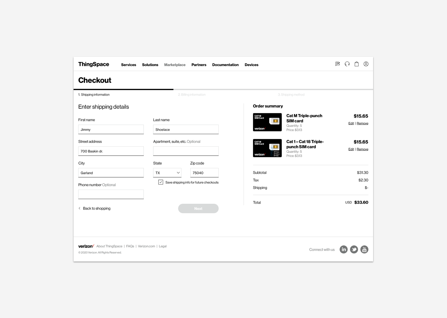 Marketplace checkout - step 1