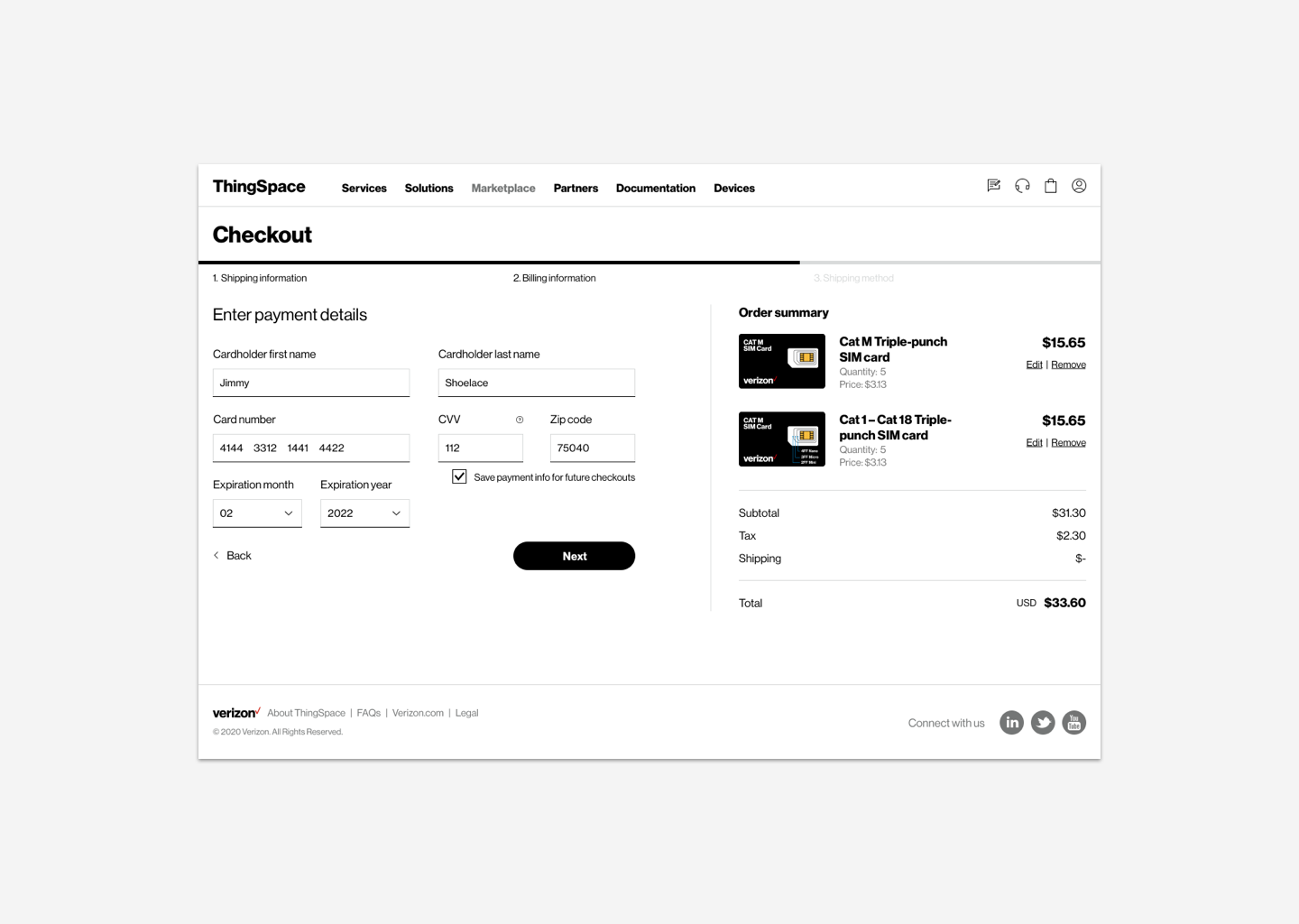 Marketplace checkout - step 2