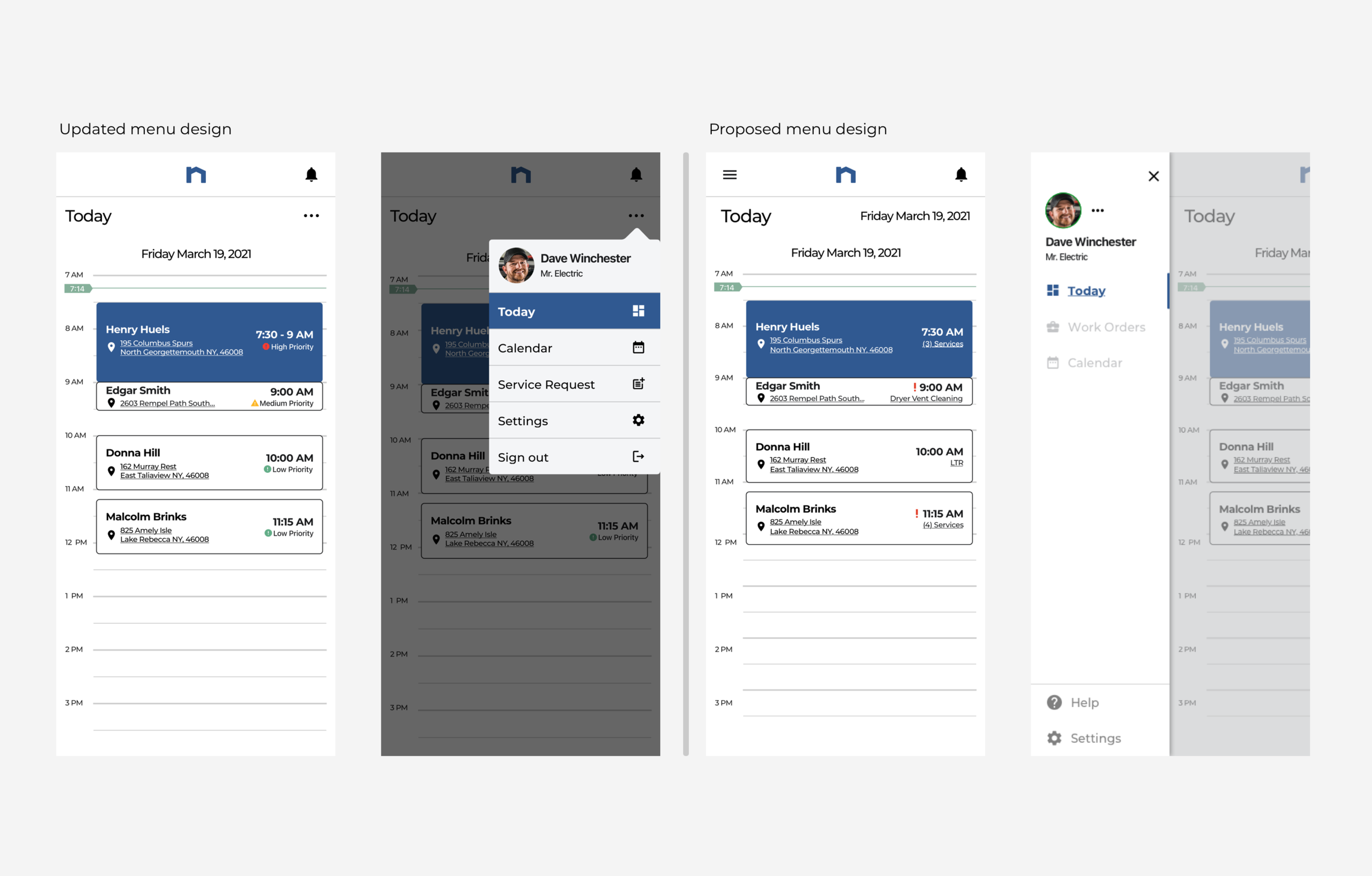 Updated (temporary) vs proposed menu design