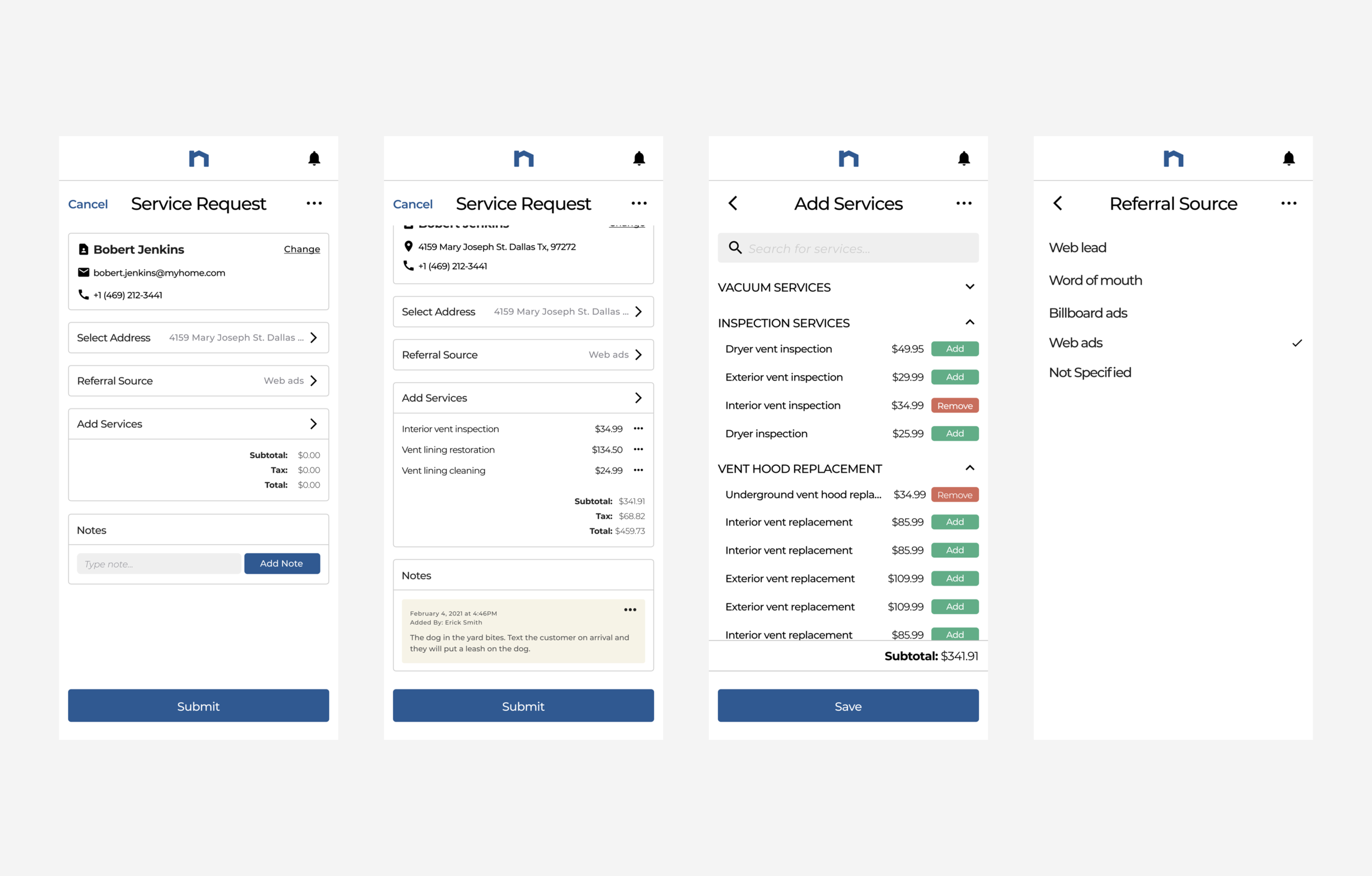 Filled out service request