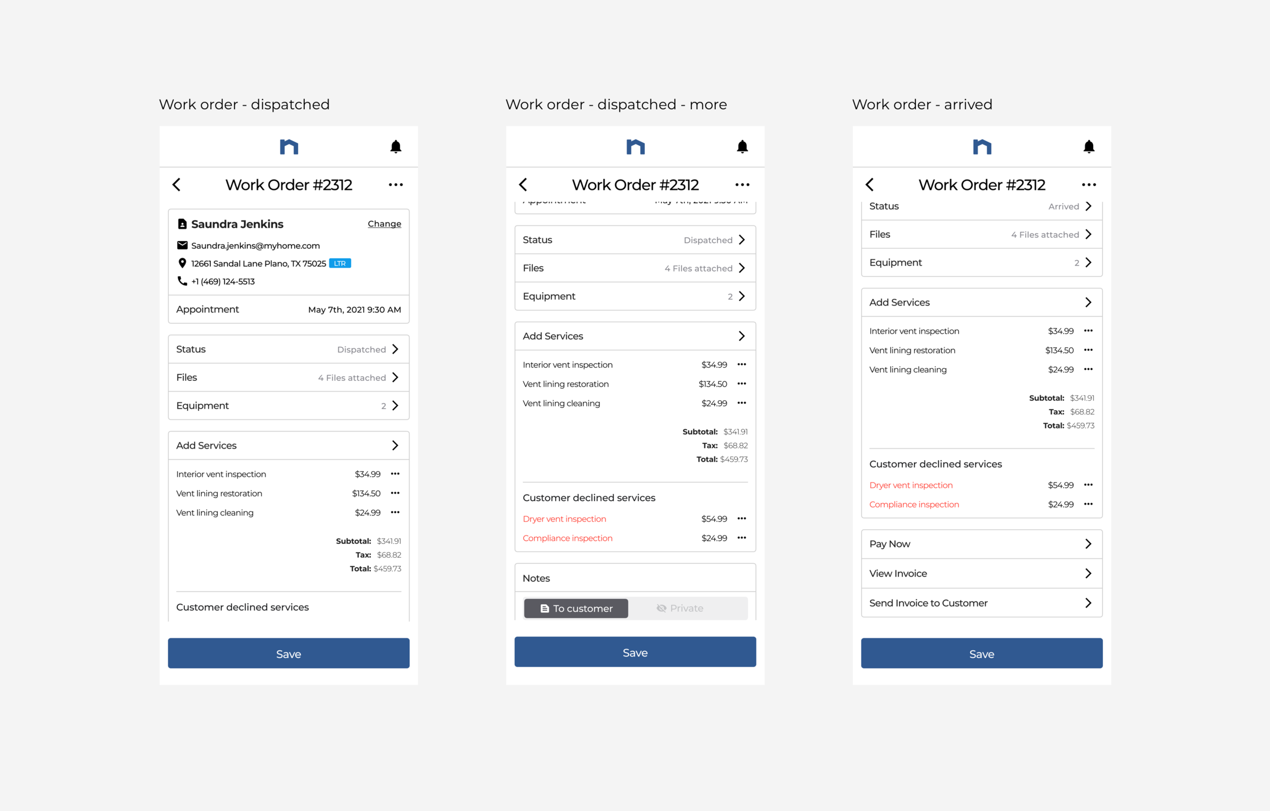 Edit work order + status examples