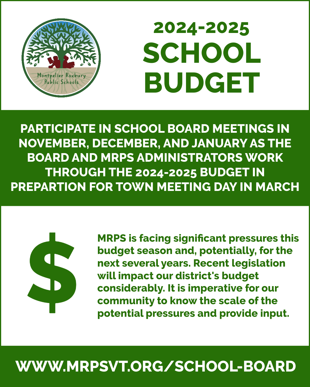 Board of School Directors Budget — Montpelier Roxbury Public Schools