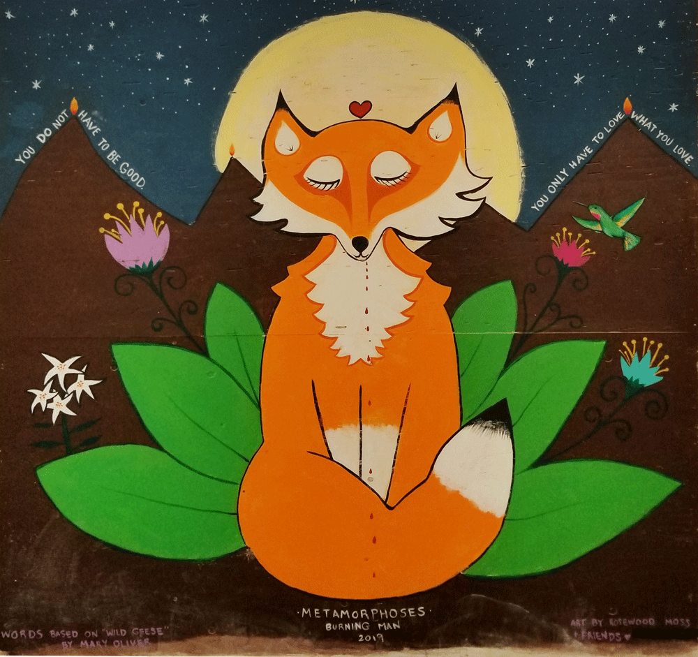 Fox mural painted at Burning Man 2019