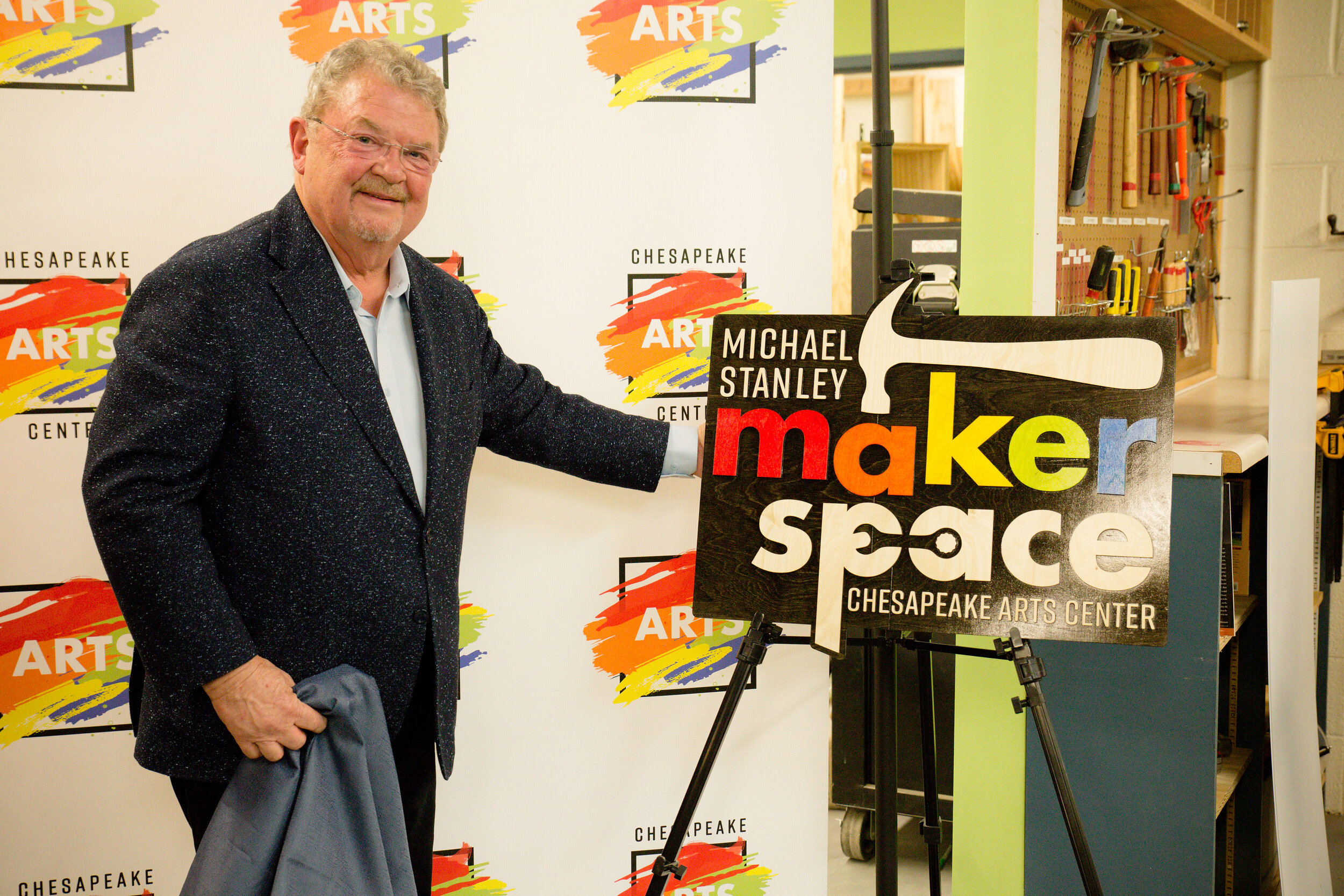  Ken Stanley with the new MakerSpace Sign 