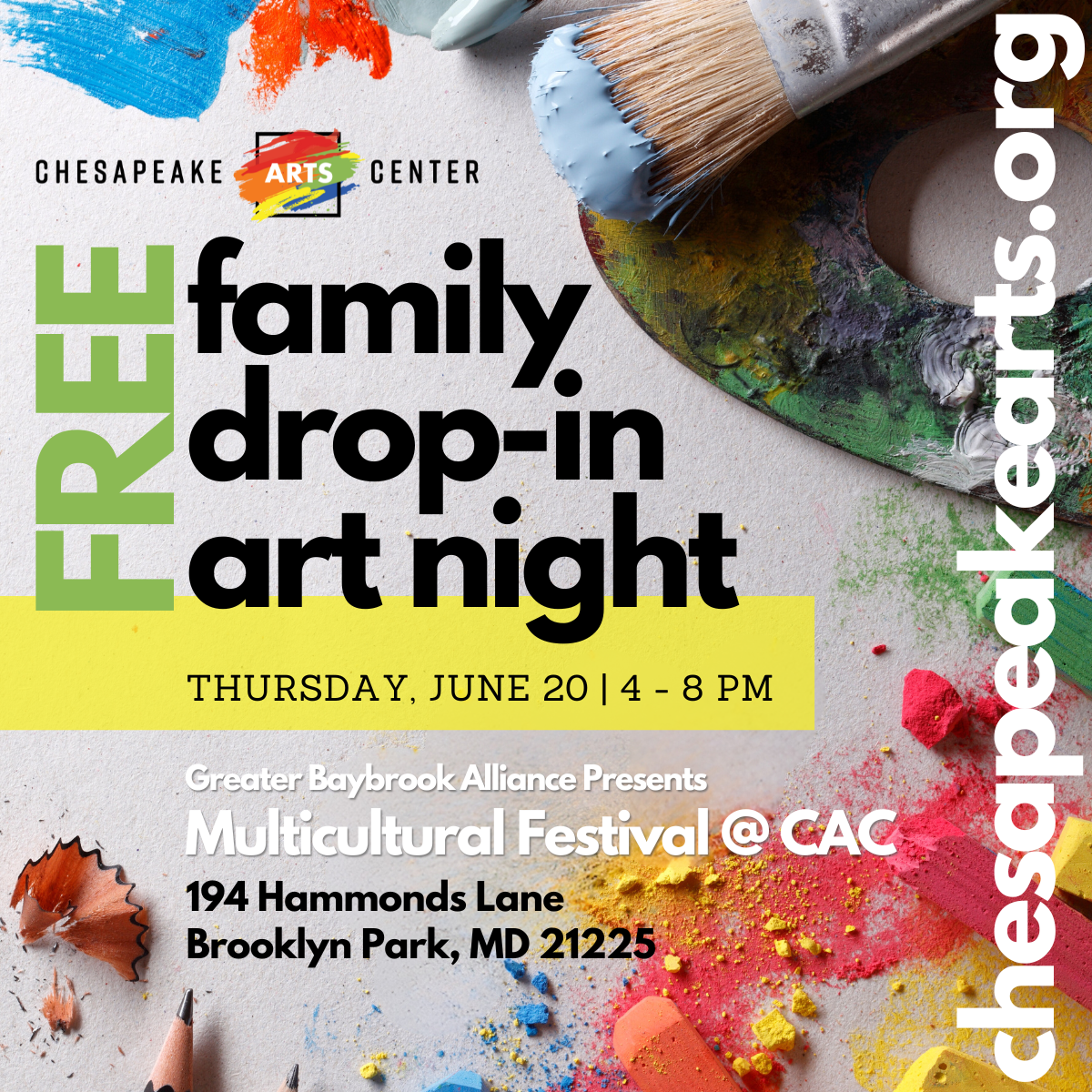 FREE Family Drop In Art Night at Chesapeake Arts Center 6/20 PM